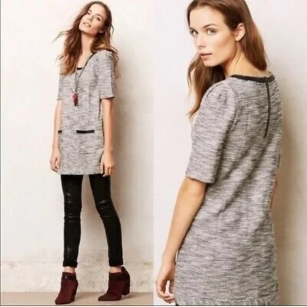 Anthropologie Postmark "Beverly" Knit Tweed & Leather Trim Tunic
